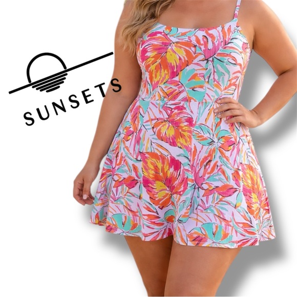 Sunsets Other - Sunsets Naomi Swim Dress One Piece Ribbed Palms Serenade Size Large